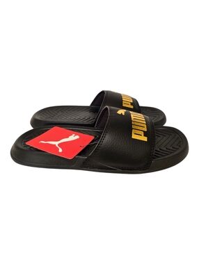 Puma Popcat Metallic Slides Kids Size 2C Black Gold Sandals NIB